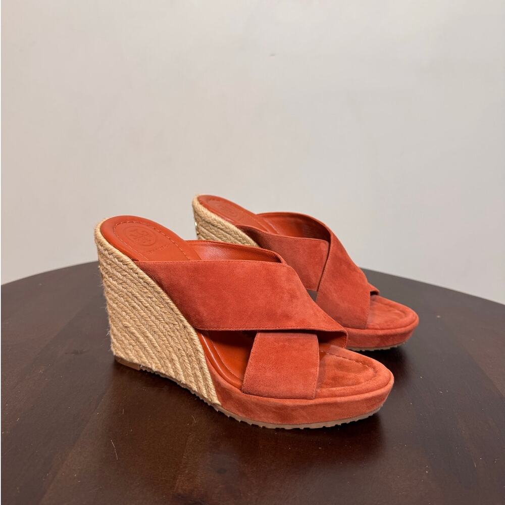 Tory Burch Bailey Suede Wedge Sandals - Size 7.5